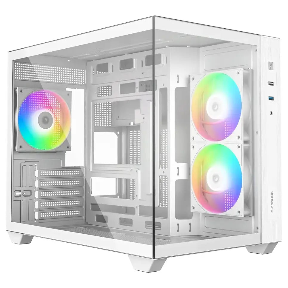 ID-Cooling View 500 ARGB Micro-ATX PC Case, Dual Tempered Glass 270-Degree Panoramic Window, 3x120mm ARGB PWM Fans, Up to 360mm Radiator Support, White