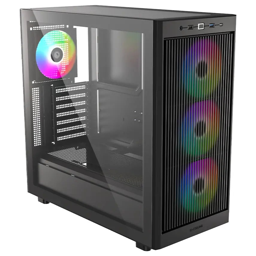 ID-Cooling Ware 510 ARGB ATX Mid-Tower PC Case, Tempered Glass, High-Airflow Mesh Front, 4x120mm ARGB Fans, Up to 360mm Radiator Support, USB Type-C, Black