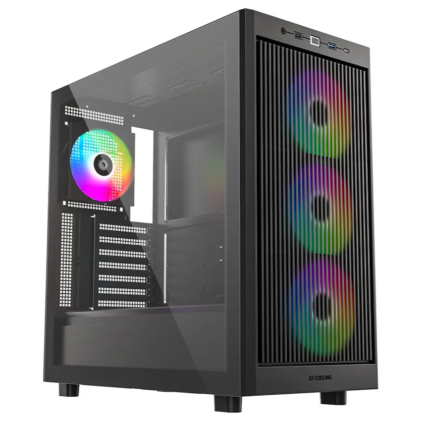 ID-Cooling Ware 510 ARGB ATX Mid-Tower PC Case, Tempered Glass, High-Airflow Mesh Front, 4x120mm ARGB Fans, Up to 360mm Radiator Support, USB Type-C, Black