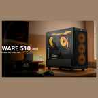 ID-Cooling Ware 510 ARGB ATX Mid-Tower PC Case, Tempered Glass, High-Airflow Mesh Front, 4x120mm ARGB Fans, Up to 360mm Radiator Support, USB Type-C, Black