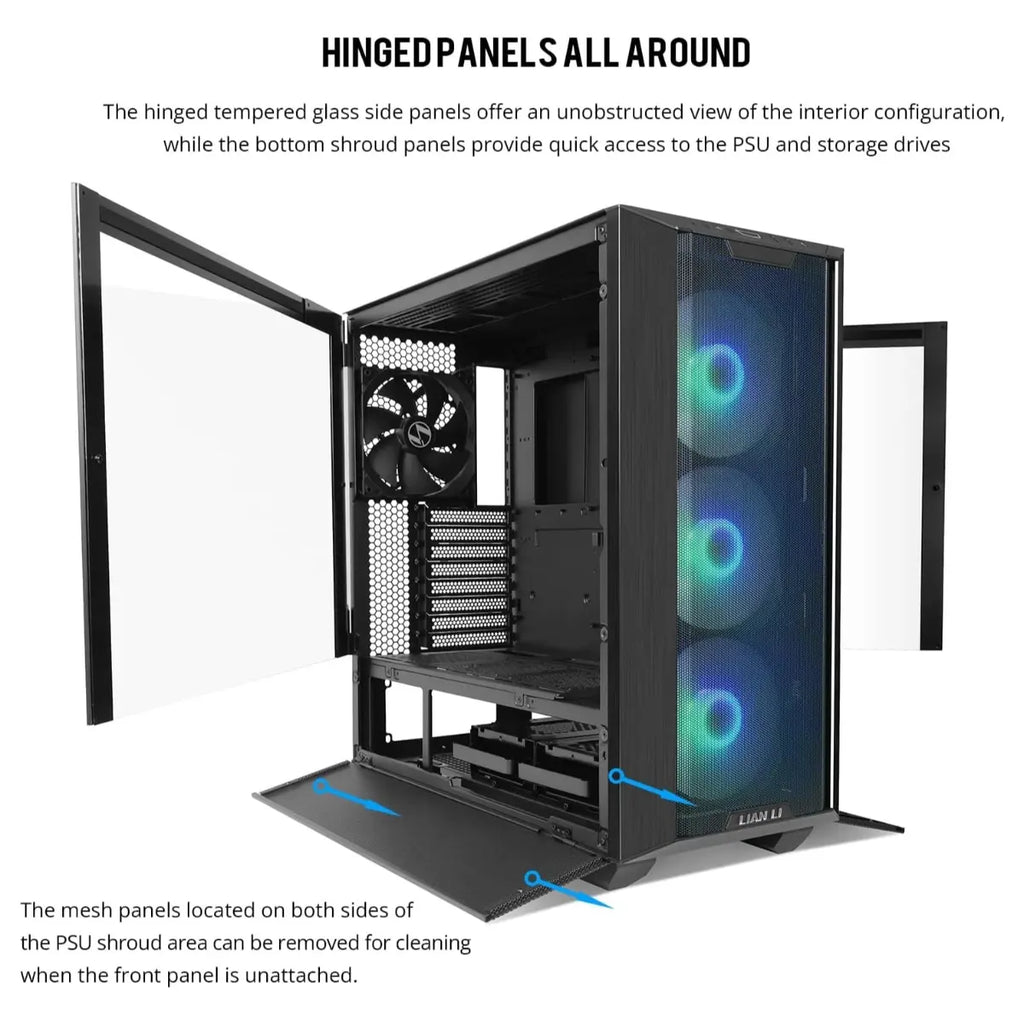 LIAN LI LANCOOL III E-ATX PC Case, Hinged Tempered Glass Doors, Fine Mesh Panels, 4x140mm PWM Fans, High Airflow Mid-Tower Chassis, LANCOOL 3R-X, Black