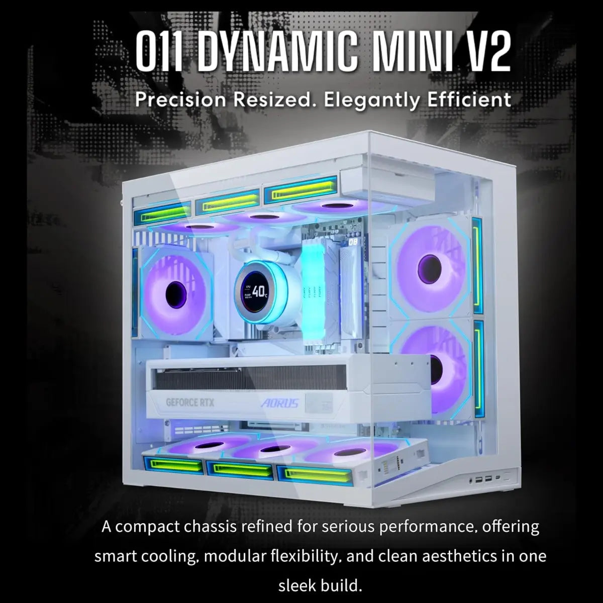 LIAN LI O11D Dynamic Mini V2 FLOW Mid Tower Case, Panoramic View, High-Performance Airflow, 5x120mm Reverse Blade Fans, Tempered Glass Panels, O11DMIV2FW White
