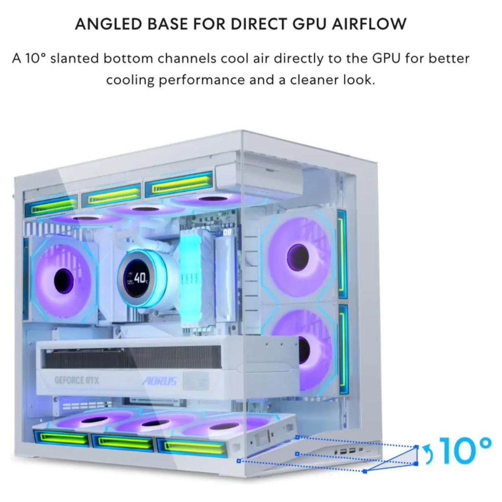 LIAN LI O11D Dynamic Mini V2 FLOW Mid Tower Case, Panoramic View, High-Performance Airflow, 5x120mm Reverse Blade Fans, Tempered Glass Panels, O11DMIV2FW White