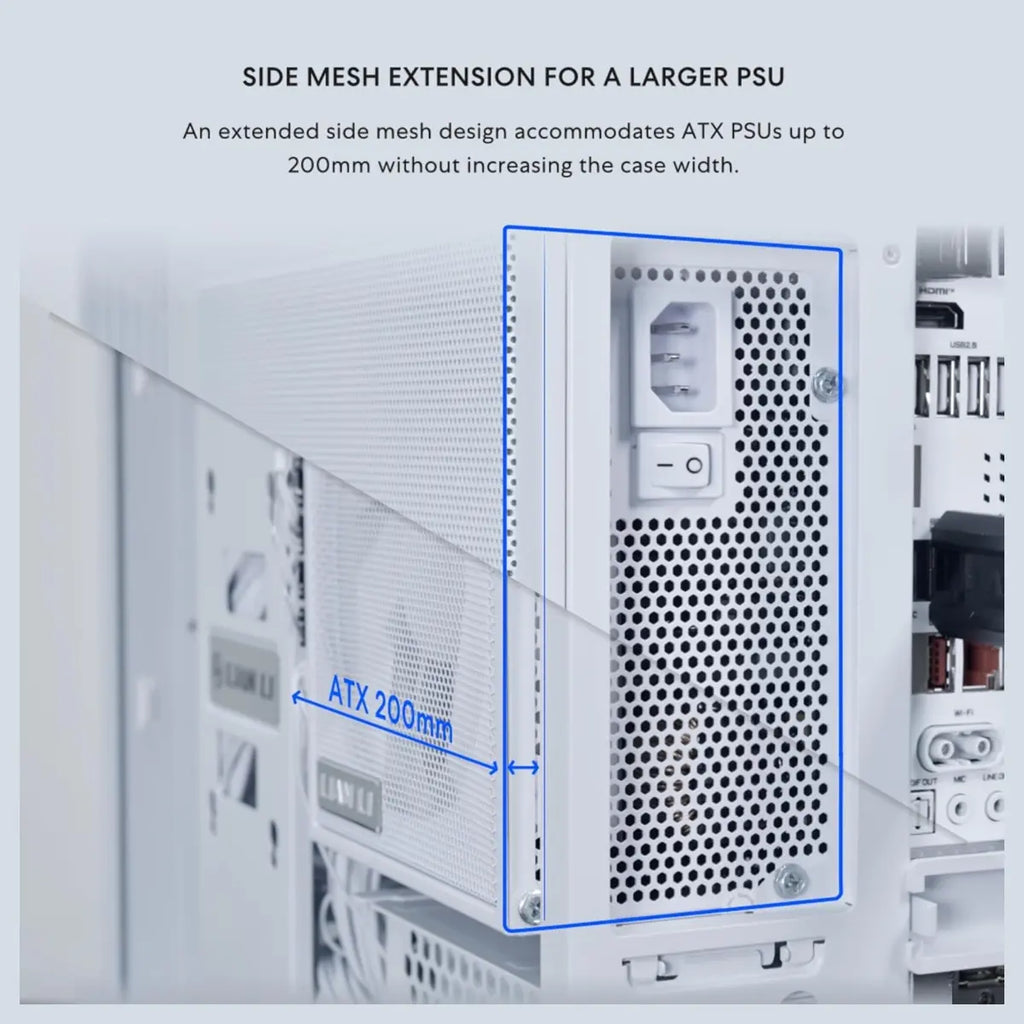 LIAN LI O11D Dynamic Mini V2 FLOW Mid Tower Case, Panoramic View, High-Performance Airflow, 5x120mm Reverse Blade Fans, Tempered Glass Panels, O11DMIV2FW White