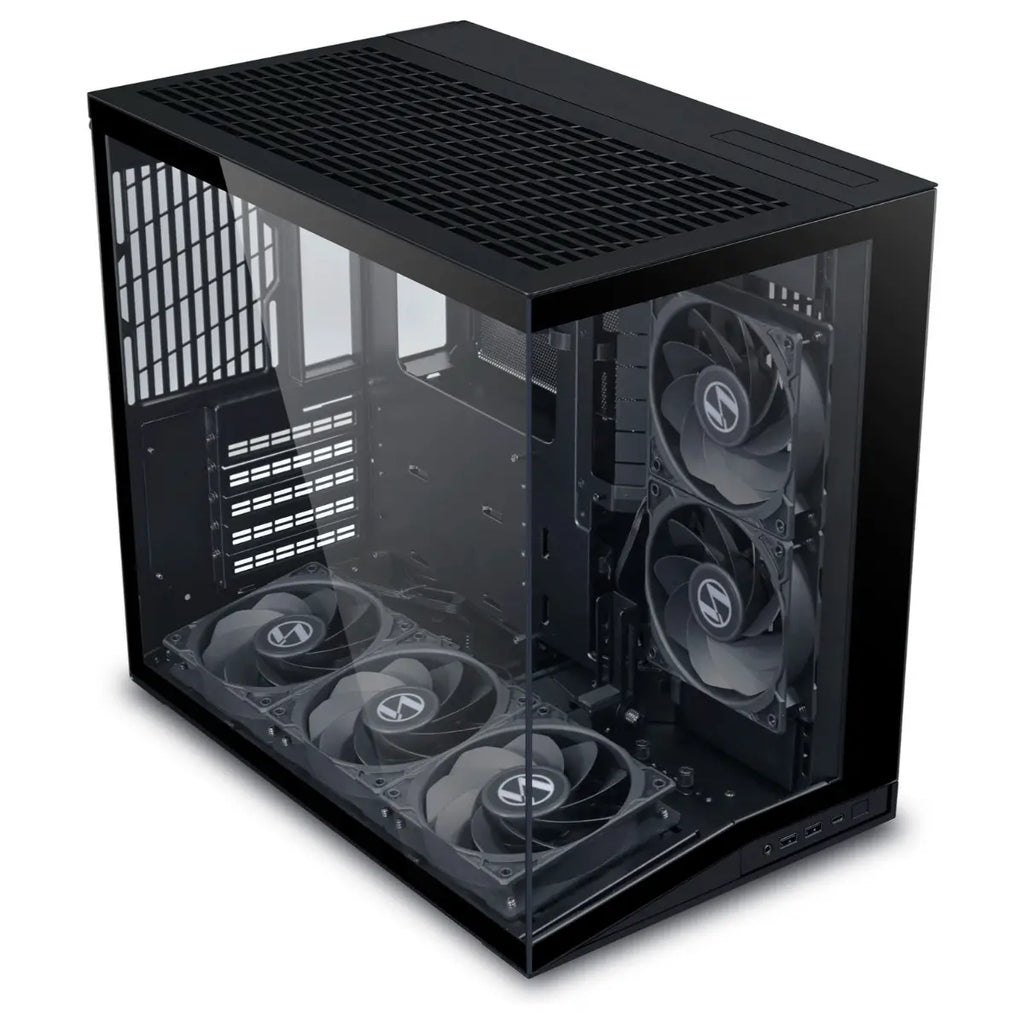 LIAN LI O11 Dynamic Mini V2 Flow, ATX Micro-ATX Mini-ITX Support, Pillar-Less Tempered Glass, 5x Reverse Blade 120mm Fans, USB-C 3.2 Gen 1 and 2x USB-A 3.0, Black O11DMIV2FX