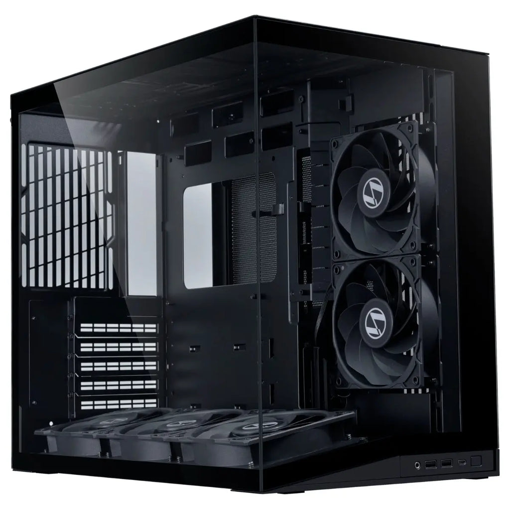 LIAN LI O11 Dynamic Mini V2 Flow, ATX Micro-ATX Mini-ITX Support, Pillar-Less Tempered Glass, 5x Reverse Blade 120mm Fans, USB-C 3.2 Gen 1 and 2x USB-A 3.0, Black O11DMIV2FX