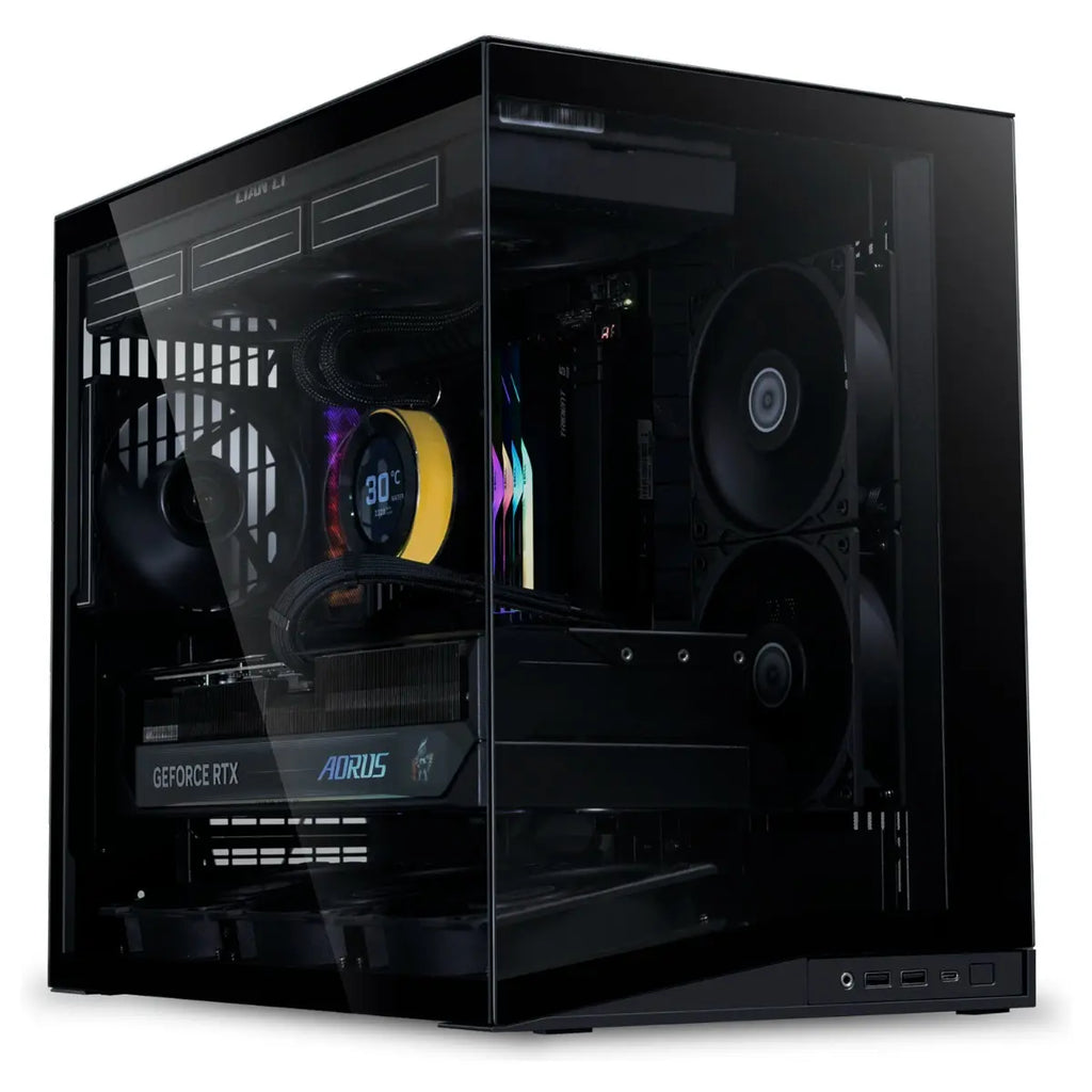 LIAN LI O11 Dynamic Mini V2 Flow, ATX Micro-ATX Mini-ITX Support, Pillar-Less Tempered Glass, 5x Reverse Blade 120mm Fans, USB-C 3.2 Gen 1 and 2x USB-A 3.0, Black O11DMIV2FX