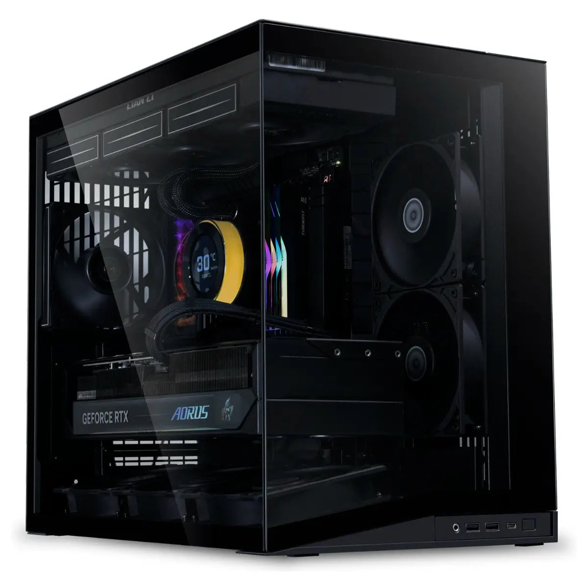LIAN LI O11 Dynamic Mini V2 Flow, ATX Micro-ATX Mini-ITX Support, Pillar-Less Tempered Glass, 5x Reverse Blade 120mm Fans, USB-C 3.2 Gen 1 and 2x USB-A 3.0, Black O11DMIV2FX