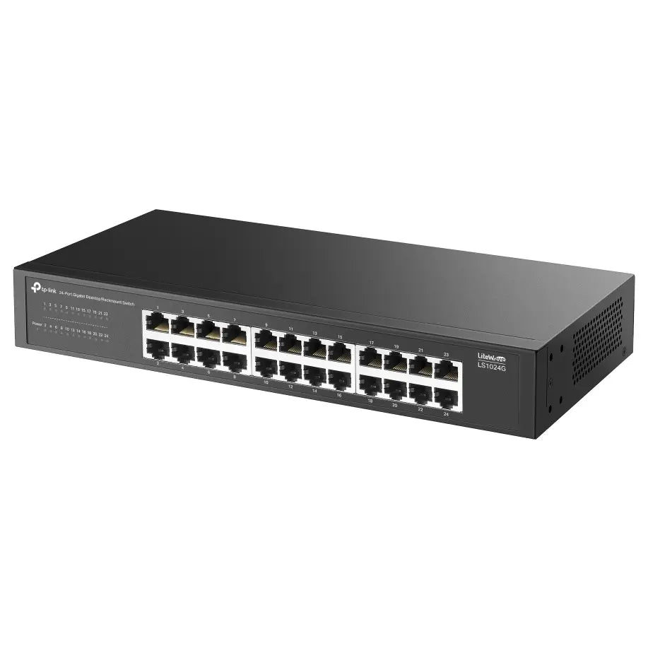 TP-Link LS1024G 24-Port Gigabit Desktop and Rackmount Switch, 24x 10/100/1000Mbps Ports, QoS, Plug and Play, Fanless Design