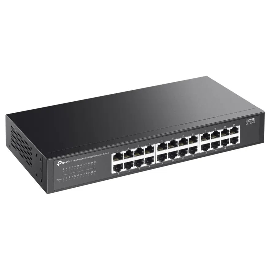 TP-Link LS1024G 24-Port Gigabit Desktop and Rackmount Switch, 24x 10/100/1000Mbps Ports, QoS, Plug and Play, Fanless Design