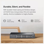 TP-Link LS1024G 24-Port Gigabit Desktop and Rackmount Switch, 24x 10/100/1000Mbps Ports, QoS, Plug and Play, Fanless Design