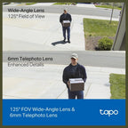 TP-Link Tapo C246D Indoor and Outdoor Dual Lens Pan and Tilt Security Camera, 2K 3MP Dual Lens, 125 Degree FOV Wide-Angle and 6mm Telephoto, IP65 Weatherproof, Smart Night Vision, 2-Way Audio