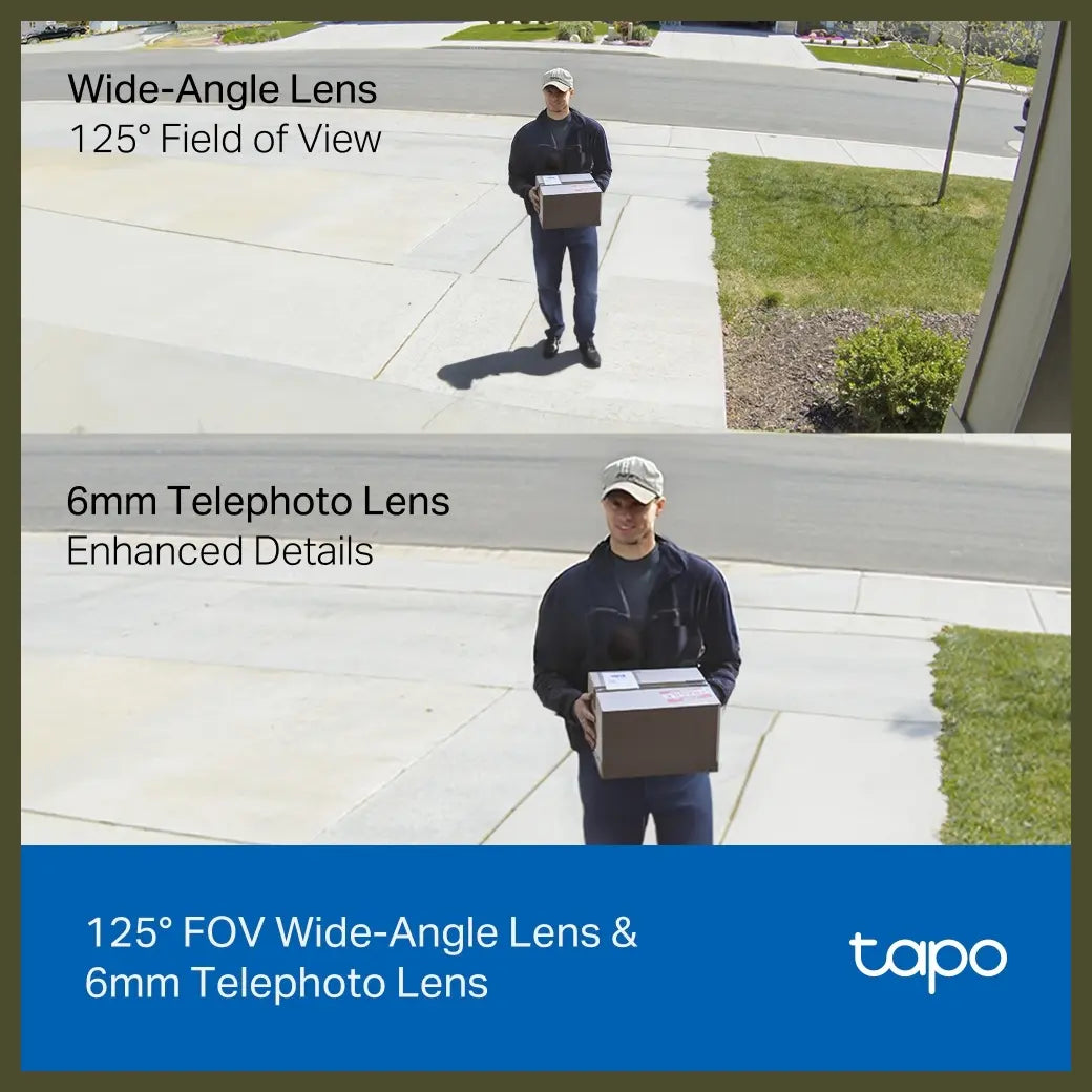 TP-Link Tapo C246D Indoor and Outdoor Dual Lens Pan and Tilt Security Camera, 2K 3MP Dual Lens, 125 Degree FOV Wide-Angle and 6mm Telephoto, IP65 Weatherproof, Smart Night Vision, 2-Way Audio