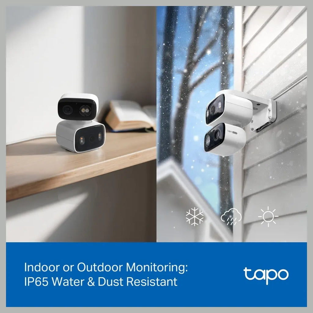 TP-Link Tapo C246D Indoor and Outdoor Dual Lens Pan and Tilt Security Camera, 2K 3MP Dual Lens, 125 Degree FOV Wide-Angle and 6mm Telephoto, IP65 Weatherproof, Smart Night Vision, 2-Way Audio