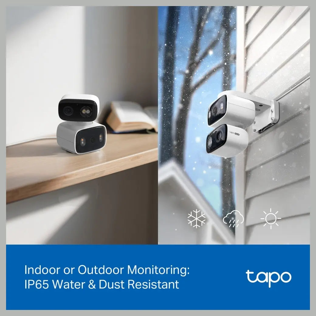 TP-Link Tapo C246D Indoor and Outdoor Dual Lens Pan and Tilt Security Camera, 2K 3MP Dual Lens, 125 Degree FOV Wide-Angle and 6mm Telephoto, IP65 Weatherproof, Smart Night Vision, 2-Way Audio