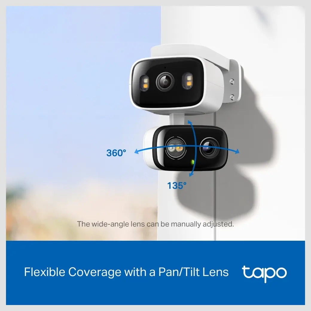 TP-Link Tapo C246D Indoor and Outdoor Dual Lens Pan and Tilt Security Camera, 2K 3MP Dual Lens, 125 Degree FOV Wide-Angle and 6mm Telephoto, IP65 Weatherproof, Smart Night Vision, 2-Way Audio