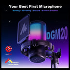 MAONO DGM20S Gaming Microphone for PC, Clear Voice and Noise Reduction, RGB Lighting, Tap-to-Mute, Gain Control, Headphone Monitoring, Boom Arm
