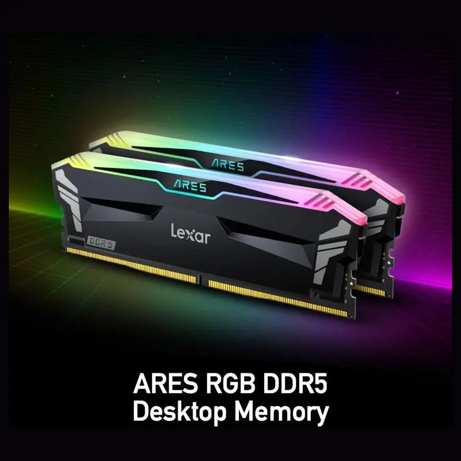 Lexar ARES RGB 32GB (2x16GB) 7600MHz CL36 DDR5 Desktop Memory Kit, XMP 3.0 and EXPO Support, Black, LD5U16G76C36BR-RGD