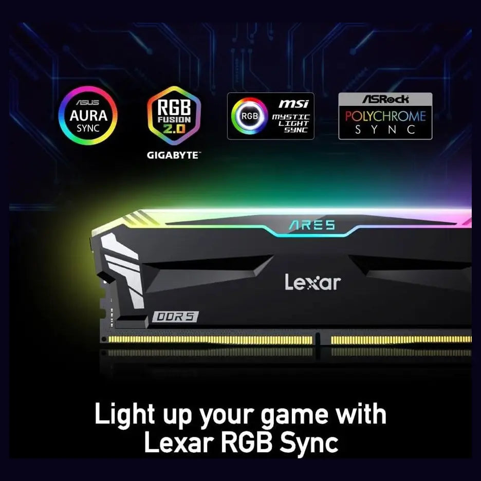 Lexar ARES RGB 32GB (2x16GB) 7600MHz CL36 DDR5 Desktop Memory Kit, XMP 3.0 and EXPO Support, Black, LD5U16G76C36BR-RGD