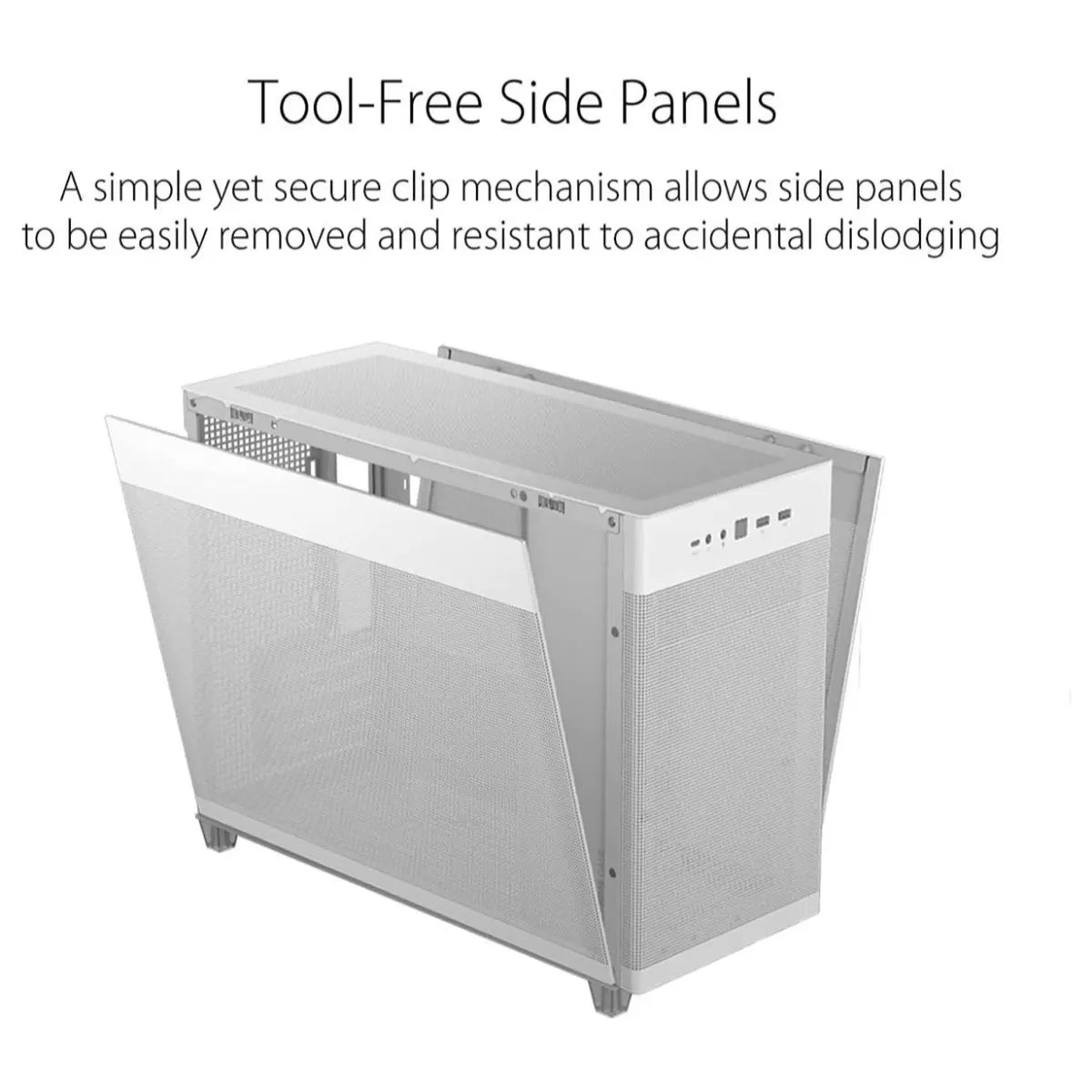 Asus Prime AP201 MicroATX Case, 33-Liter, Tool-Free Side Panels, Quasi-Filter Mesh Panels, 360mm Cooler Support, USB 3.2 Gen 2 Type-C, White