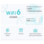 TP-Link Deco X50 AX3000 Whole Home Mesh WiFi 6 Unit, Dual-Band Up to 3.0Gbps, 3x Gigabit Ports