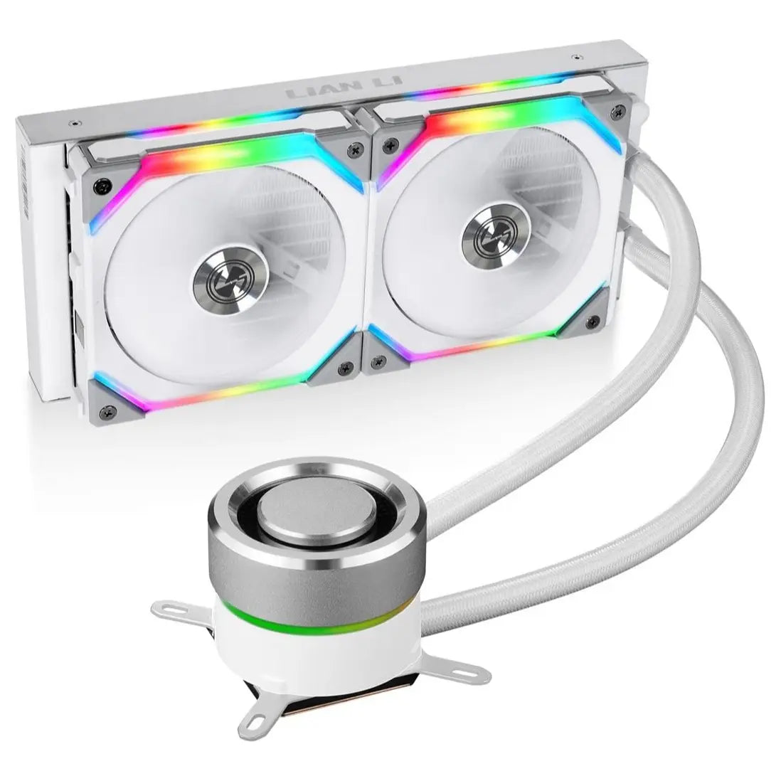Lian Li GALAHAD AIO UNI FAN SL120 EDITION, 240mm RGB Liquid CPU Cooler, 800-1900RPM, 58.54CFM, Intel LGA115X LGA1200 LGA1700 and AMD AM4 AM5, GA-240SLA White