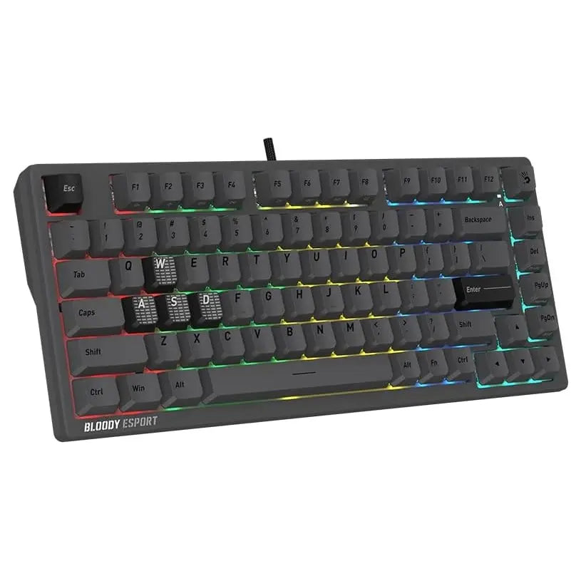 Bloody MS76 Hall Effect Magnetic Gaming Keyboard, Rapid Trigger, True Analog Input, Adjustable Actuation 0.1mm-3.5mm, 82 Key RGB, Wired, Iron Grey
