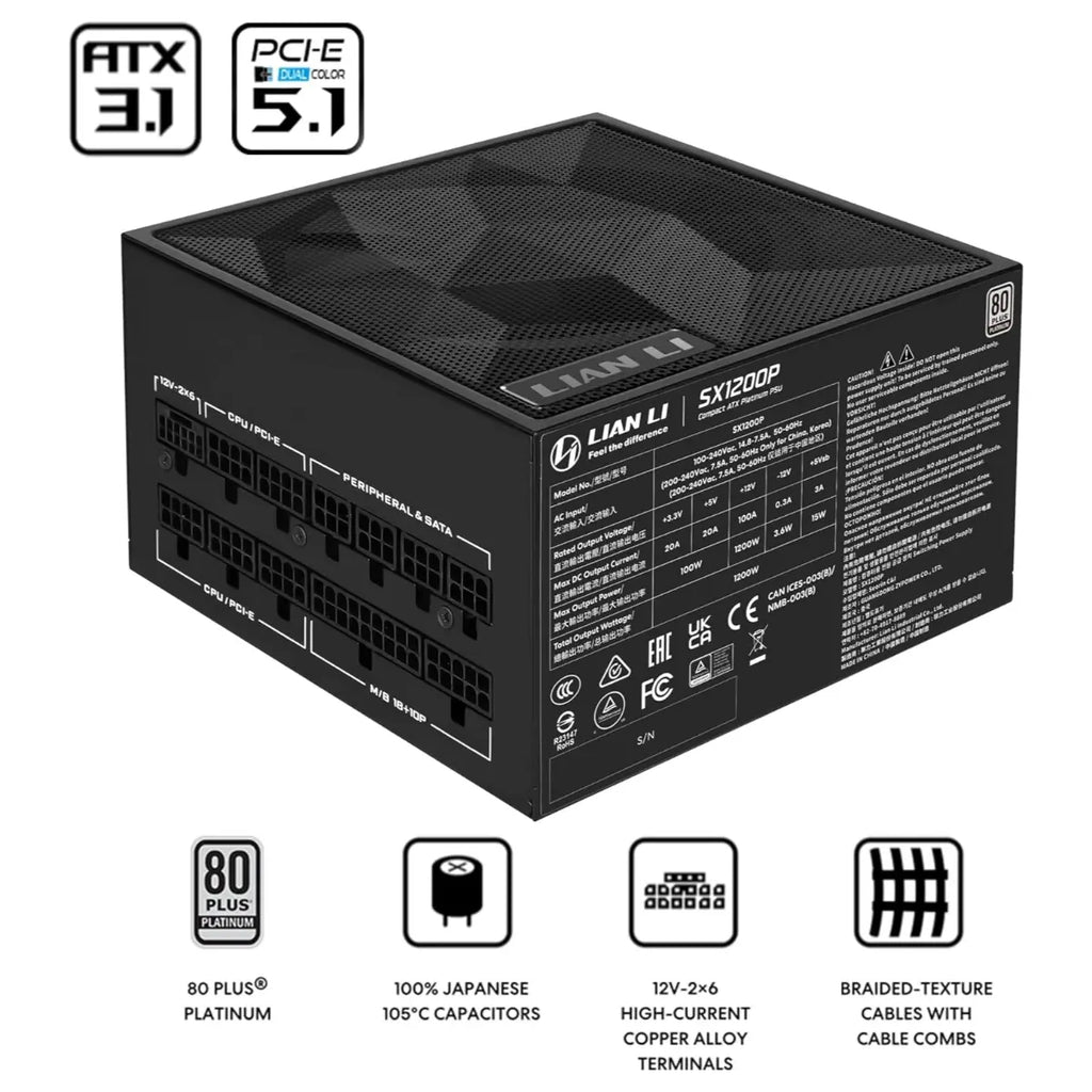 Lian Li SX Platinum 1200W Power Supply, 80 PLUS Platinum, ATX 3.1, Black SX1200P
