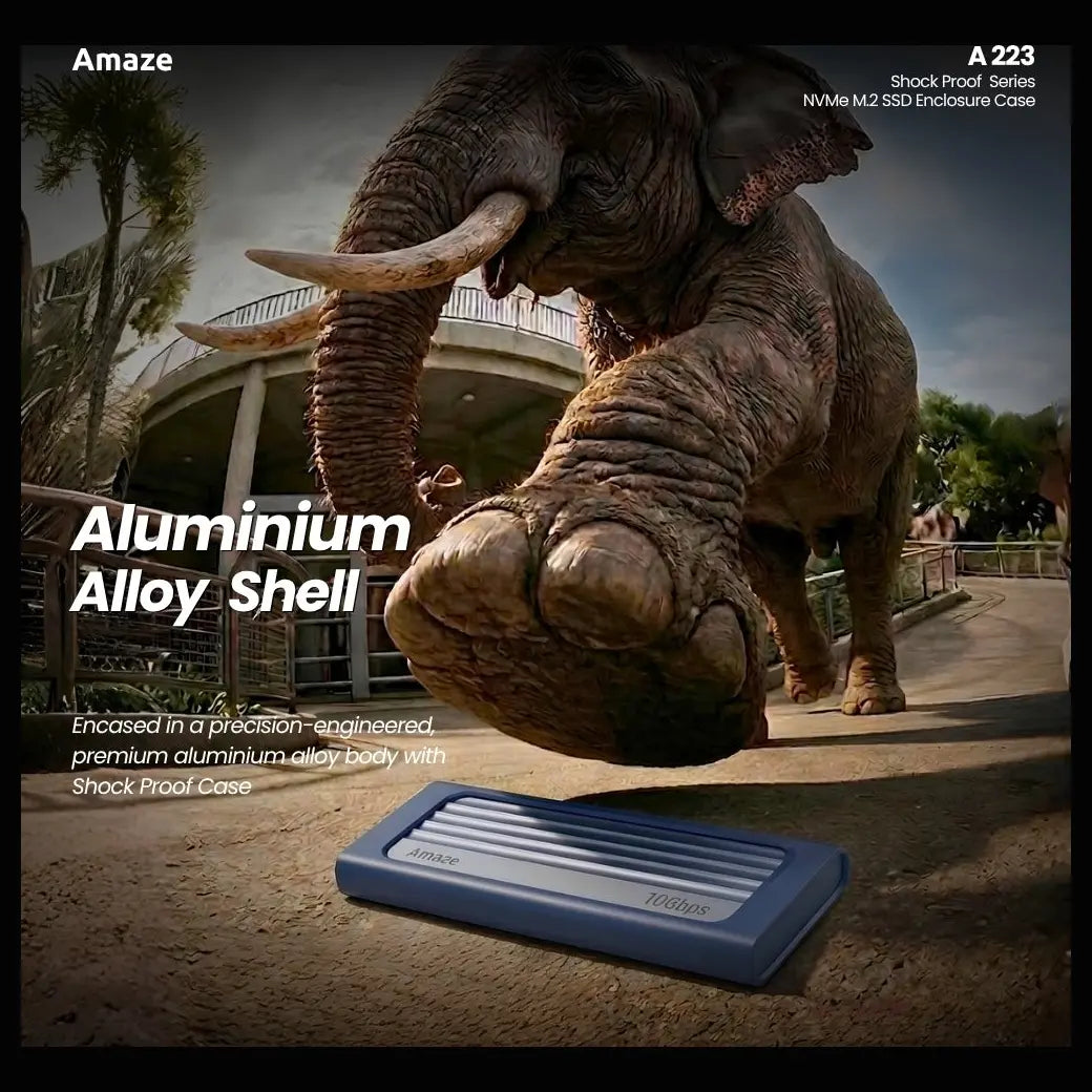 Amaze A223 Shock Proof Series NVMe M.2 SSD Enclosure Case, 10Gbps, Type-C 3.2 Input, USB-A 3.0 and Type-C Output, Aluminum Alloy
