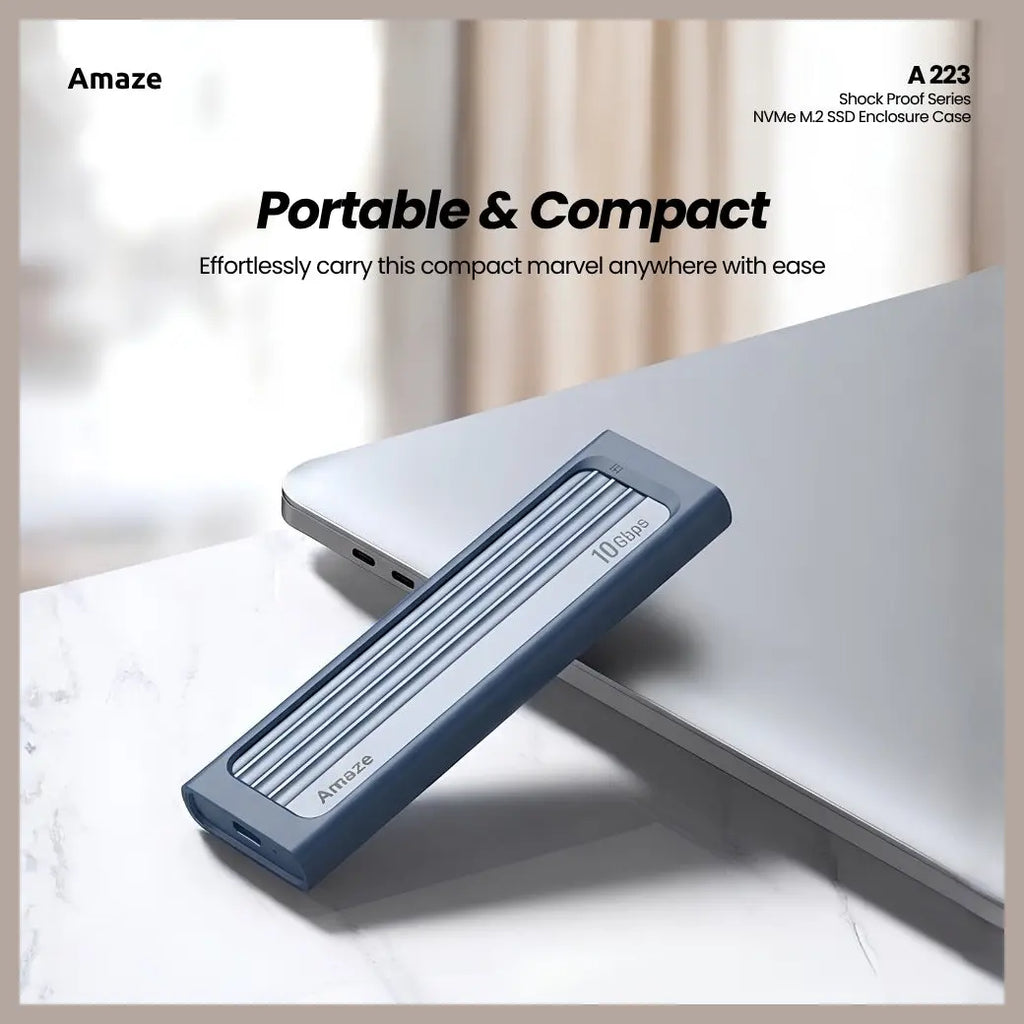 Amaze A223 Shock Proof Series NVMe M.2 SSD Enclosure Case, 10Gbps, Type-C 3.2 Input, USB-A 3.0 and Type-C Output, Aluminum Alloy