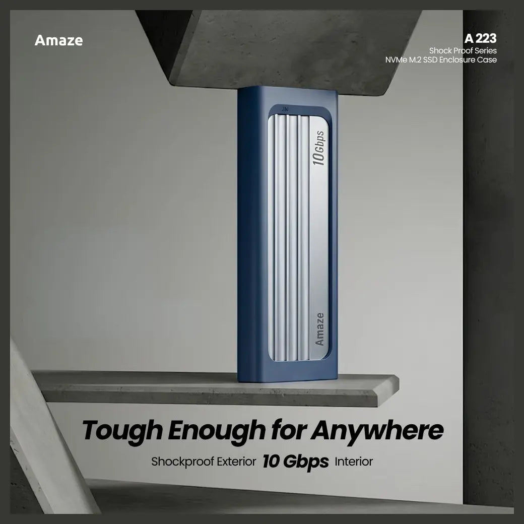 Amaze A223 Shock Proof Series NVMe M.2 SSD Enclosure Case, 10Gbps, Type-C 3.2 Input, USB-A 3.0 and Type-C Output, Aluminum Alloy