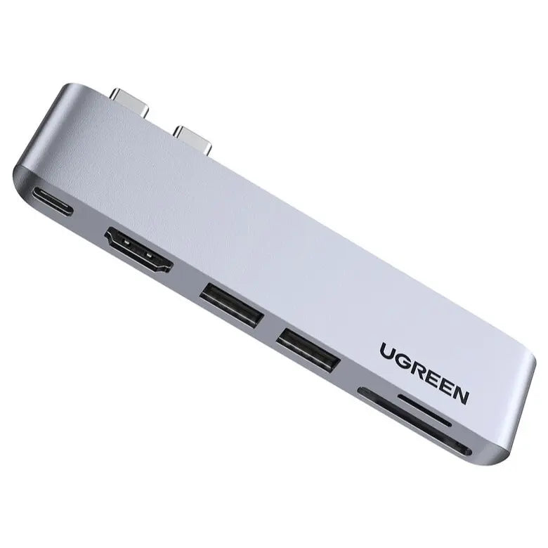 UGREEN 6-in-1 USB-C Multifunction HUB Adapter, HDMI 4K at 30Hz, Thunderbolt 3 6K at 60Hz, 2x USB-A 3.0 5Gbps, 100W PD, SD and TF Card Reader, 80856