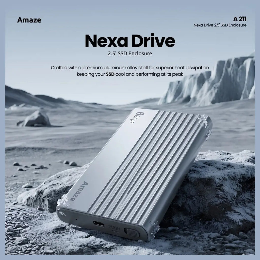 Amaze Nexa Drive A211 2.5" SSD Enclosure Case, SATA Interface, Type-C 3.1 Input, USB-A 3.0 and Type-C Output, Up to 6Gbps