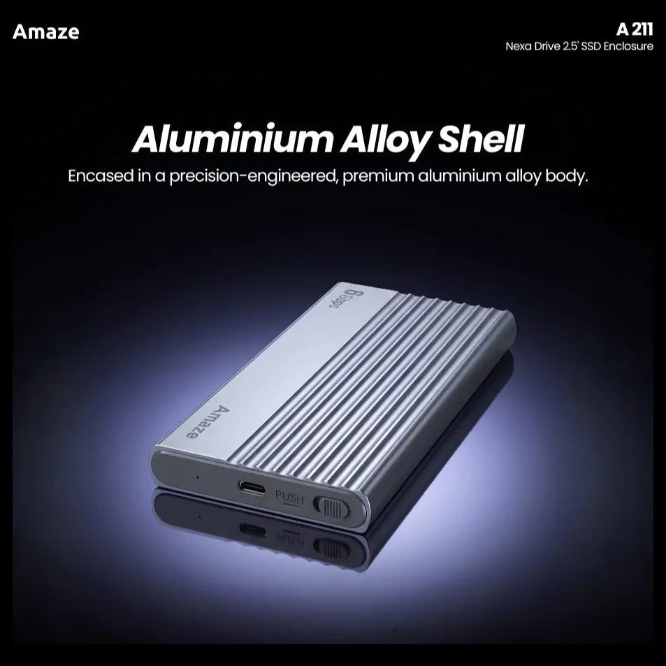 Amaze Nexa Drive A211 2.5" SSD Enclosure Case, SATA Interface, Type-C 3.1 Input, USB-A 3.0 and Type-C Output, Up to 6Gbps