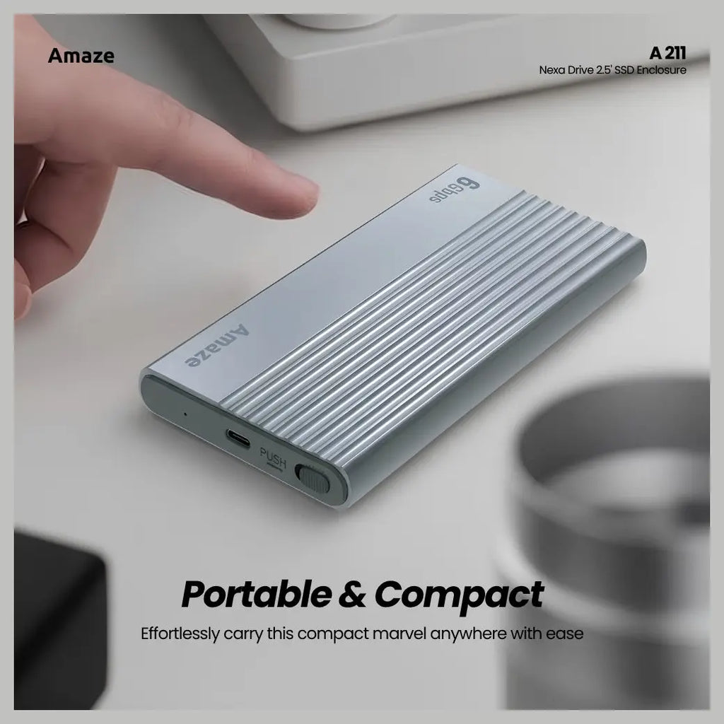 Amaze Nexa Drive A211 2.5" SSD Enclosure Case, SATA Interface, Type-C 3.1 Input, USB-A 3.0 and Type-C Output, Up to 6Gbps