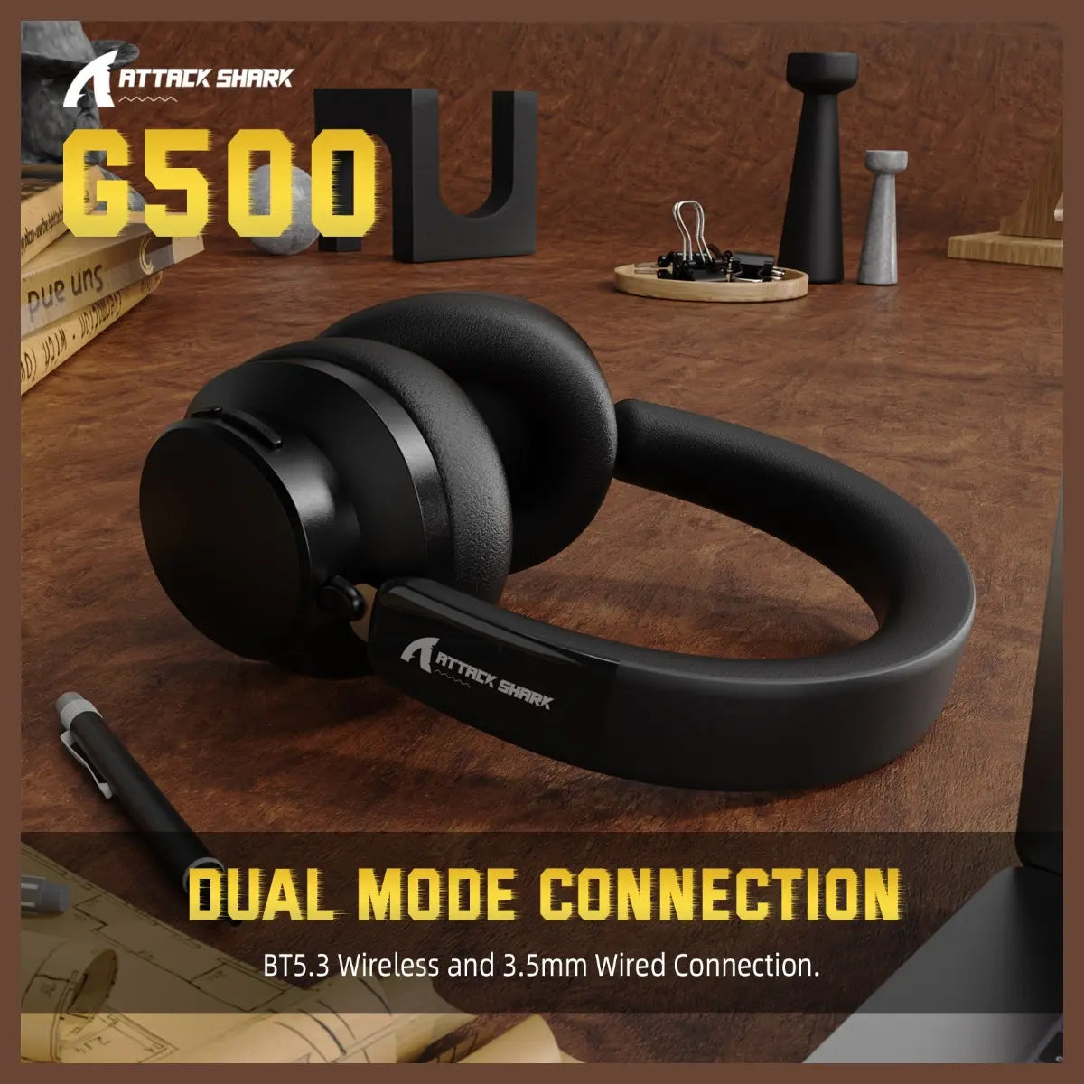 ATTACK SHARK G500 Ultra-Light Dual-Mode Gaming Headset, Bluetooth 5.1 and 3.5mm Wired Dual-Modes, LIGHTSPEED Wireless Technology, Omnidirectional Microphone, Black