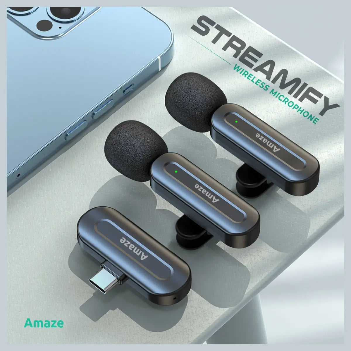 Amaze Streamify Active Noise Cancellation Wireless Microphone, Dual Microphone Setup, Intelligent Noise Reduction, 2.4GHz Private Wireless, Up to 20m Line of Sight, A680