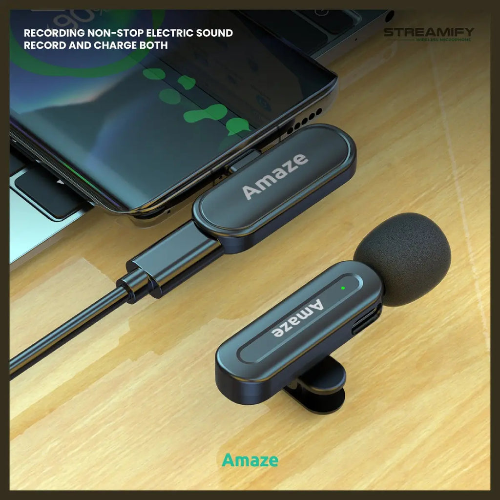 Amaze Streamify Active Noise Cancellation Wireless Microphone, Dual Microphone Setup, Intelligent Noise Reduction, 2.4GHz Private Wireless, Up to 20m Line of Sight, A680