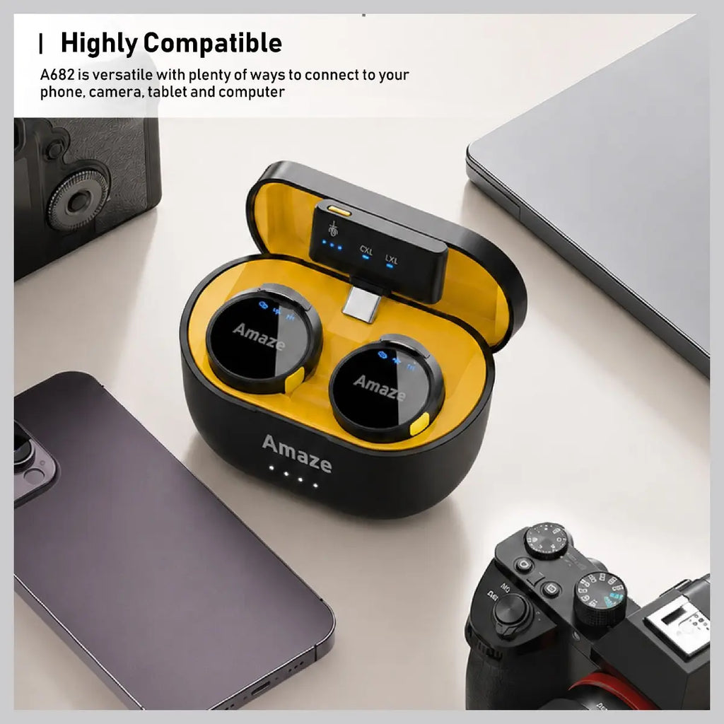 Amaze Audix Core Noise Cancellation Wireless Microphone, Dual Microphone 2-in-1 System, 2.4GHz Wireless Up to 40 Meters, 360 Degree Omnidirectional, Ultra-Low Latency <=20ms, Model A692