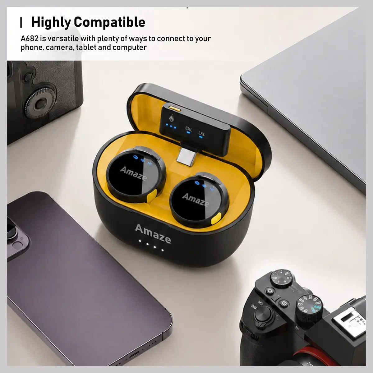 Amaze Audix Core Noise Cancellation Wireless Microphone, Dual Microphone 2-in-1 System, 2.4GHz Wireless Up to 40 Meters, 360 Degree Omnidirectional, Ultra-Low Latency <=20ms, Model A692