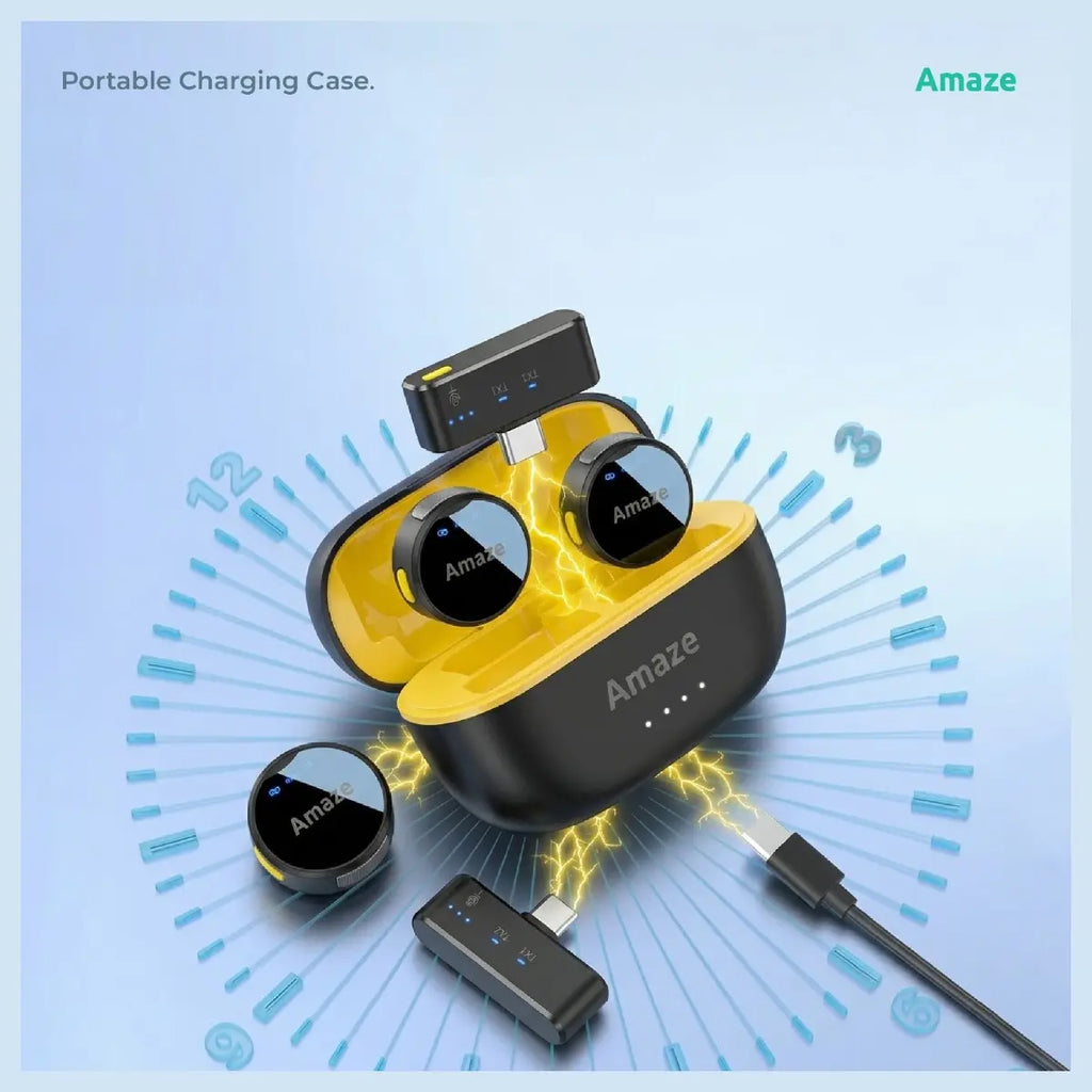 Amaze Audix Core Noise Cancellation Wireless Microphone, Dual Microphone 2-in-1 System, 2.4GHz Wireless Up to 40 Meters, 360 Degree Omnidirectional, Ultra-Low Latency <=20ms, Model A692