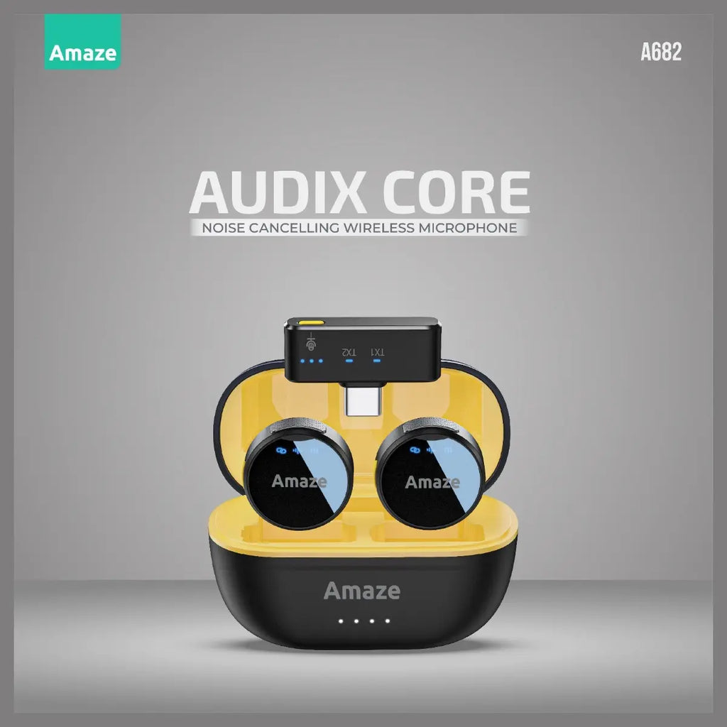 Amaze Audix Core Noise Cancellation Wireless Microphone, Dual Microphone 2-in-1 System, 2.4GHz Wireless Up to 40 Meters, 360 Degree Omnidirectional, Ultra-Low Latency <=20ms, Model A692