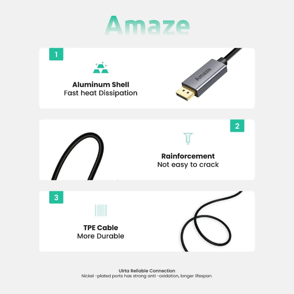 AMAZE A146 USB Type-C to DisplayPort 1.4 Cable, Up to 8K 60Hz, 32.4Gbps HBR3, DSC 1.2, HDCP 2.2, Aluminum Alloy