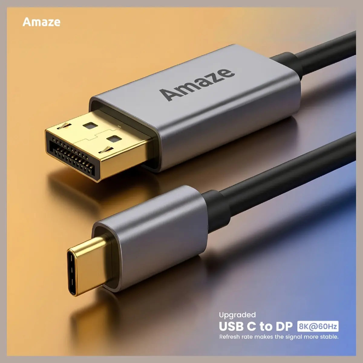 AMAZE A146 USB Type-C to DisplayPort 1.4 Cable, Up to 8K 60Hz, 32.4Gbps HBR3, DSC 1.2, HDCP 2.2, Aluminum Alloy