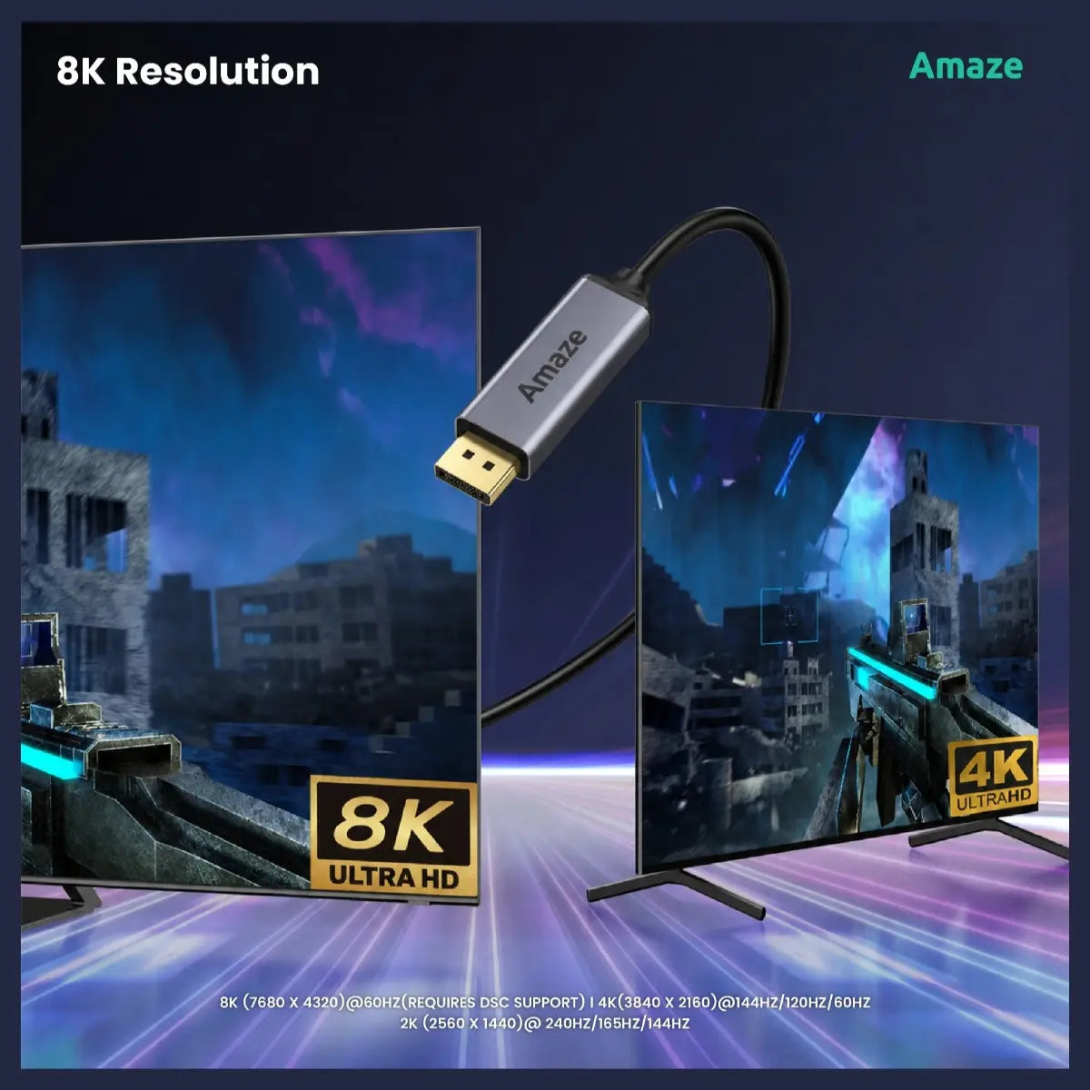 AMAZE A146 USB Type-C to DisplayPort 1.4 Cable, Up to 8K 60Hz, 32.4Gbps HBR3, DSC 1.2, HDCP 2.2, Aluminum Alloy