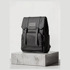 DUKES CITYLINE Backpack, Premium PU Exterior and Polyester Lining, Magnetic Strap Buttons, Zipper and Hasp Closure, Dedicated Computer Interlayer, Fully Waterproof, 32x12x44cm - Pure Black