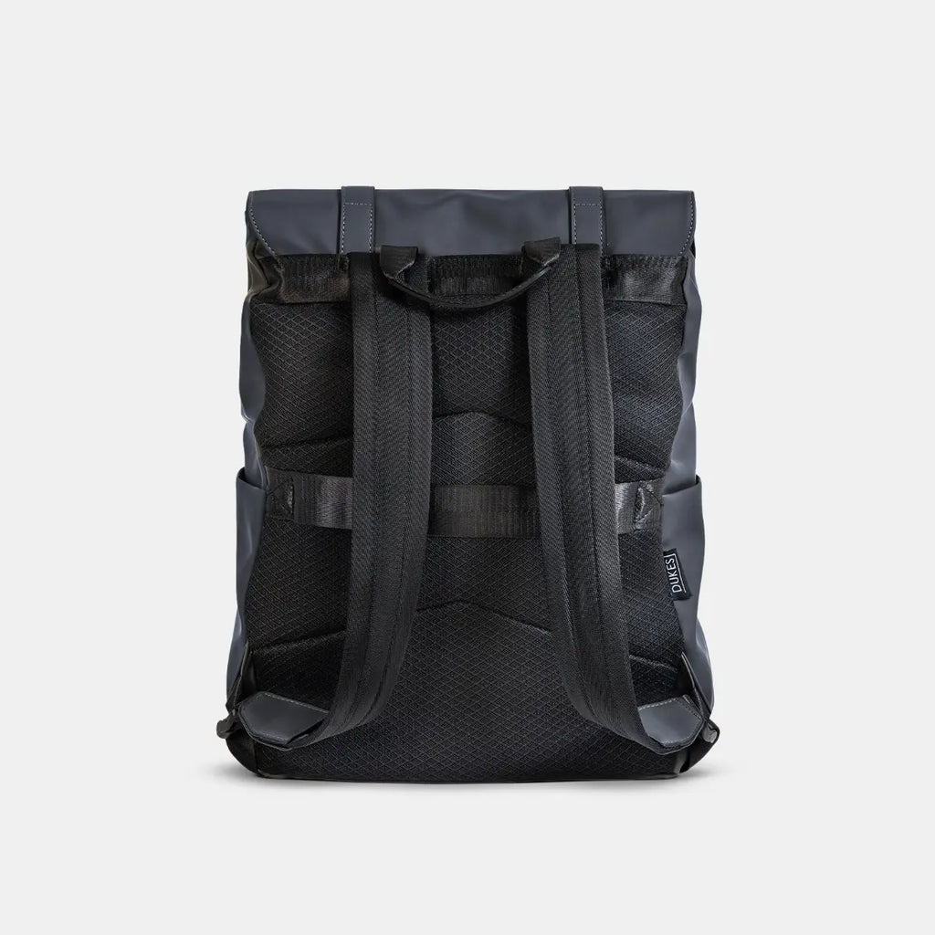 DUKES CITYLINE Backpack, Premium PU Exterior and Polyester Lining, Magnetic Strap Buttons, Zipper and Hasp Closure, Dedicated Computer Interlayer, Fully Waterproof, 32x12x44cm - Pure Black