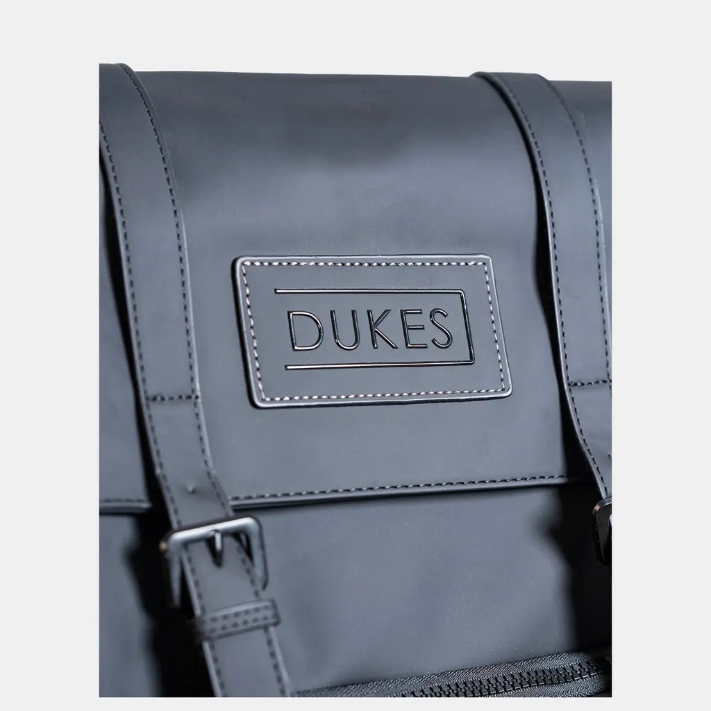 DUKES CITYLINE Backpack, Premium PU Exterior and Polyester Lining, Magnetic Strap Buttons, Zipper and Hasp Closure, Dedicated Computer Interlayer, Fully Waterproof, 32x12x44cm - Pure Black