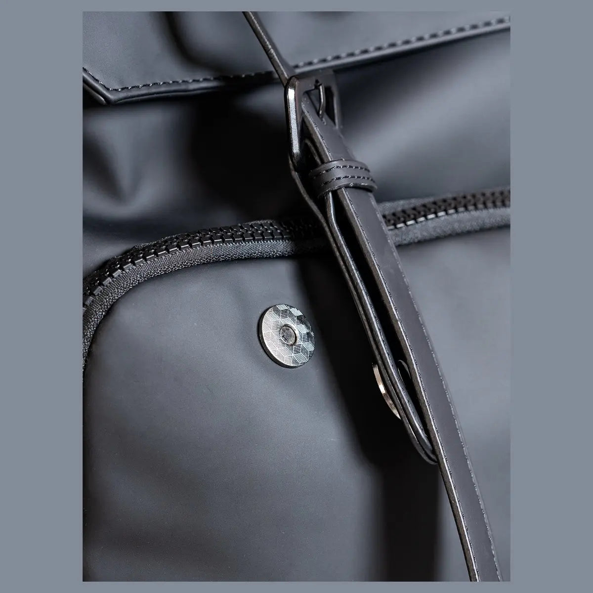DUKES CITYLINE Backpack, Premium PU Exterior and Polyester Lining, Magnetic Strap Buttons, Zipper and Hasp Closure, Dedicated Computer Interlayer, Fully Waterproof, 32x12x44cm - Pure Black