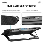 AMAZE 6 Fan Laptop Cooling Pad, 6-Level Height Adjustment, Supports up to 16", Fan Speed Controller, 2 USB Ports, Blue Fan Lighting, A506